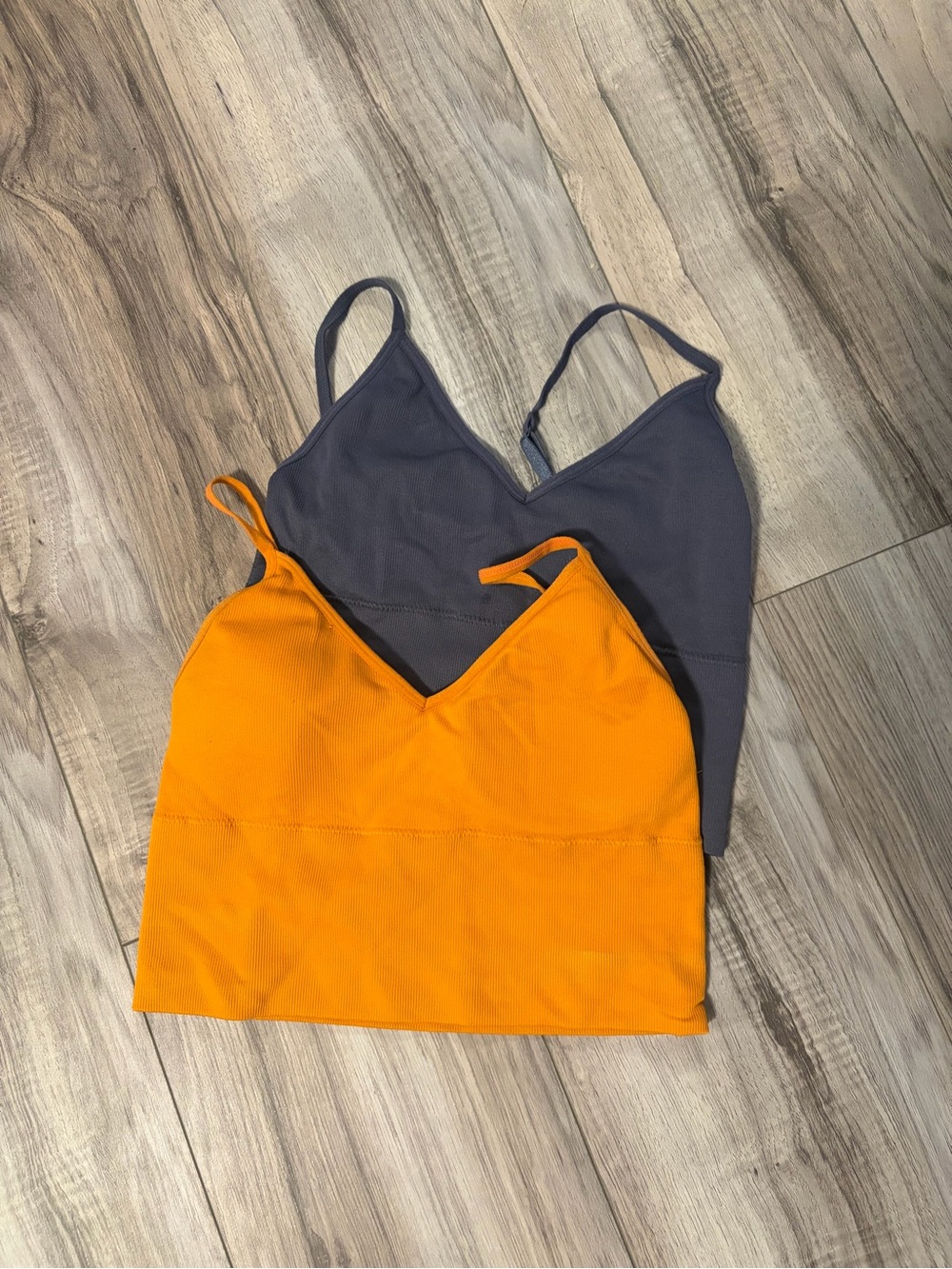 Orange and Gray V-Neck Spaghetti Strap Bralettes